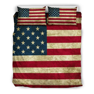 Vintage Grunge American Flag Patriotic Duvet Cover Bedding Set GearFrost