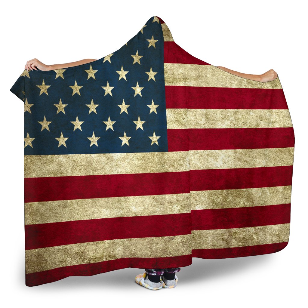 Vintage Grunge American Flag Patriotic Hooded Blanket GearFrost