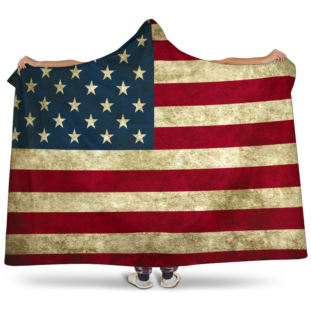 Vintage Grunge American Flag Patriotic Hooded Blanket GearFrost