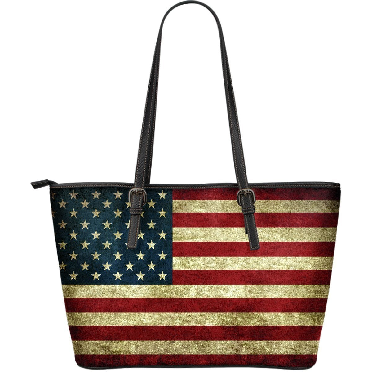 Vintage Grunge American Flag Patriotic Leather Tote Bag GearFrost