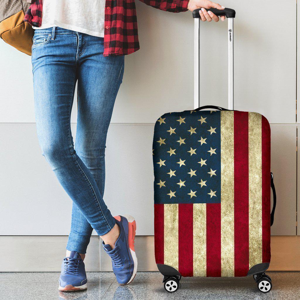 Vintage Grunge American Flag Patriotic Luggage Cover GearFrost