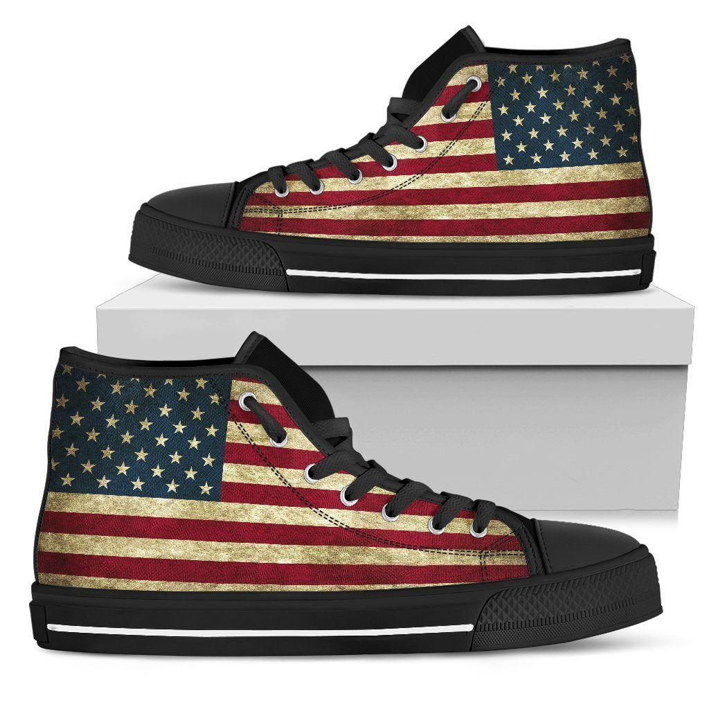 Vintage Grunge American Flag Patriotic Men's High Top Shoes GearFrost