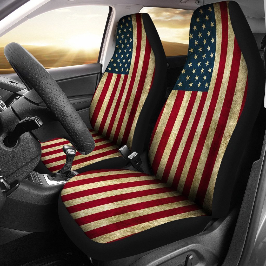 Vintage Grunge American Flag Patriotic Universal Fit Car Seat Covers GearFrost
