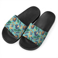 Vintage Hawaiian Aloha Pattern Print Black Slide Sandals