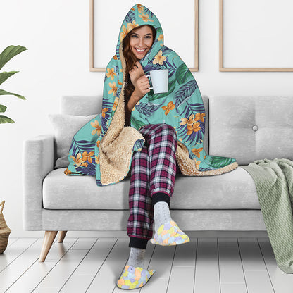 Vintage Hawaiian Aloha Pattern Print Hooded Blanket