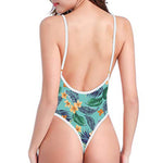 Vintage Hawaiian Aloha Pattern Print One Piece High Cut Swimsuit