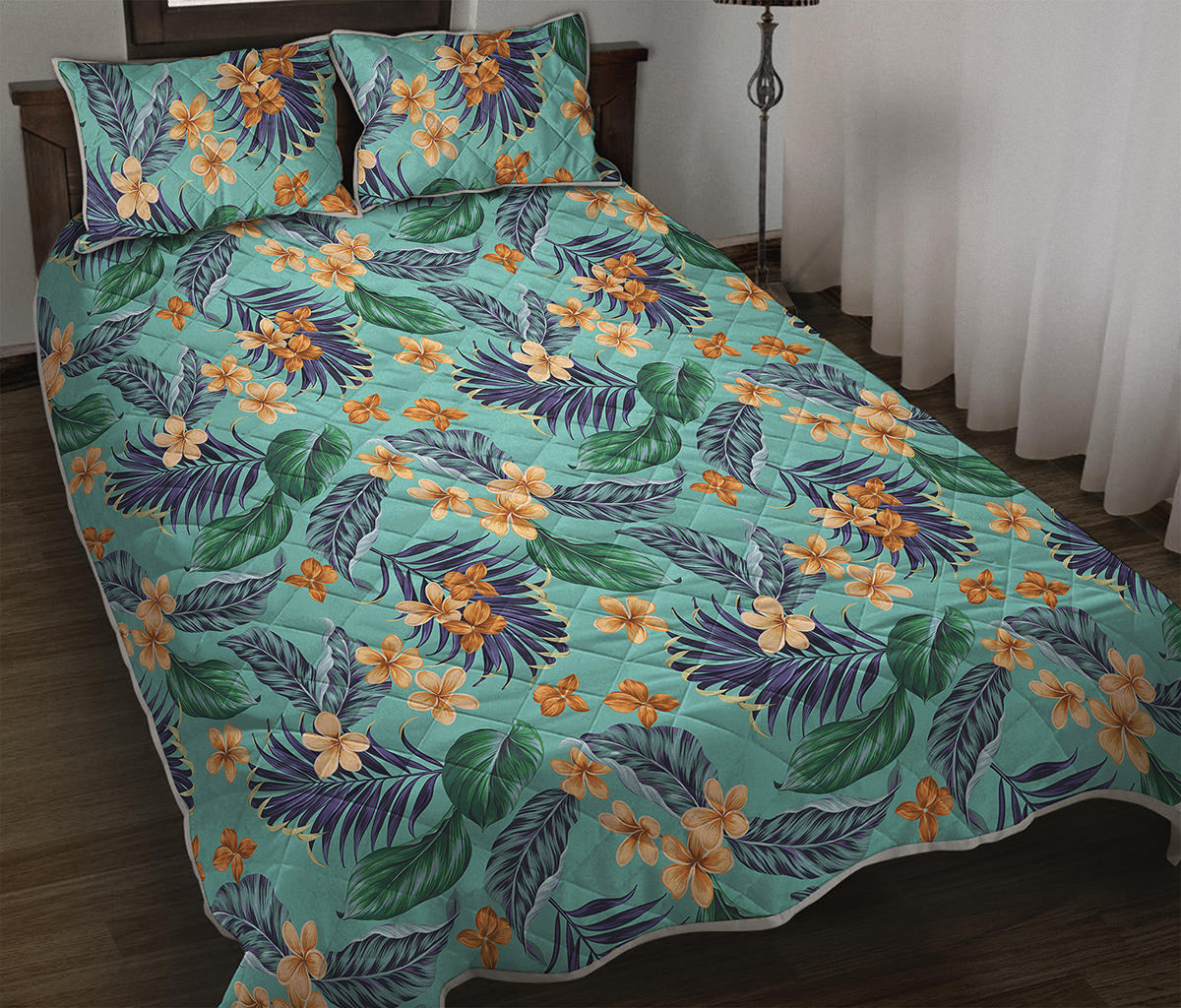 Vintage Hawaiian Aloha Pattern Print Quilt Bed Set