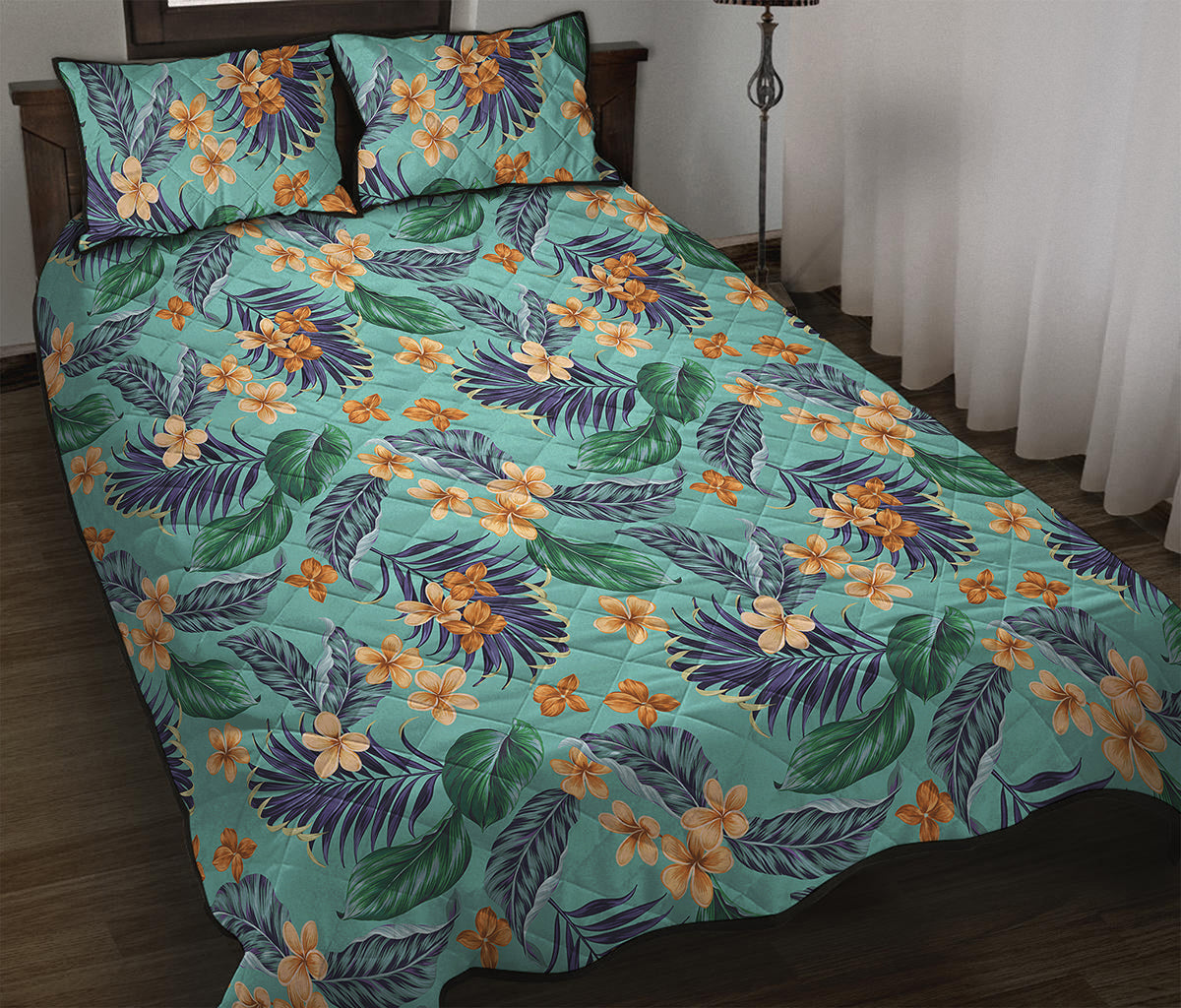 Vintage Hawaiian Aloha Pattern Print Quilt Bed Set