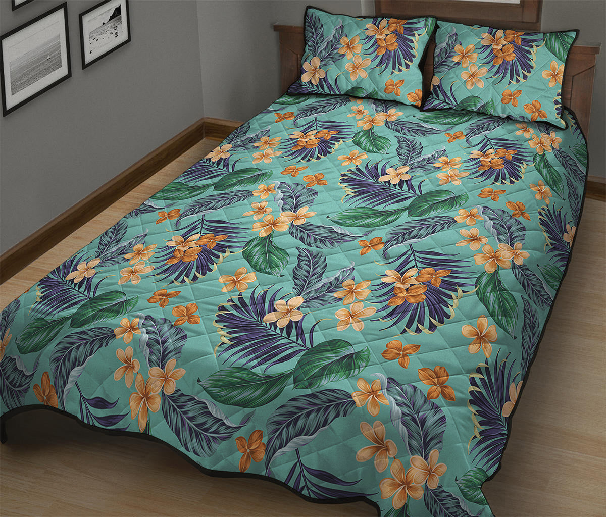 Vintage Hawaiian Aloha Pattern Print Quilt Bed Set