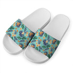 Vintage Hawaiian Aloha Pattern Print White Slide Sandals