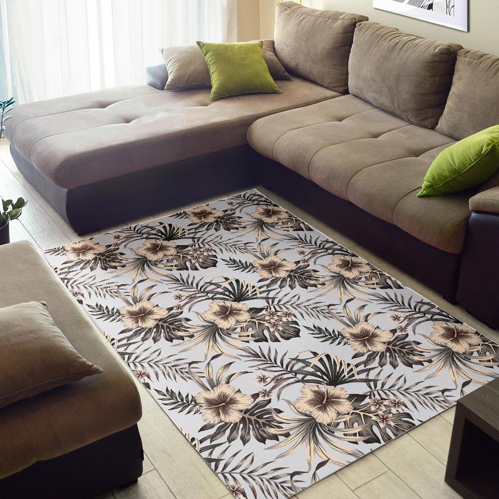 Vintage Hibiscus Plumeria Pattern Print Area Rug GearFrost