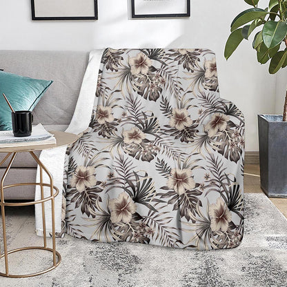 Vintage Hibiscus Plumeria Pattern Print Blanket