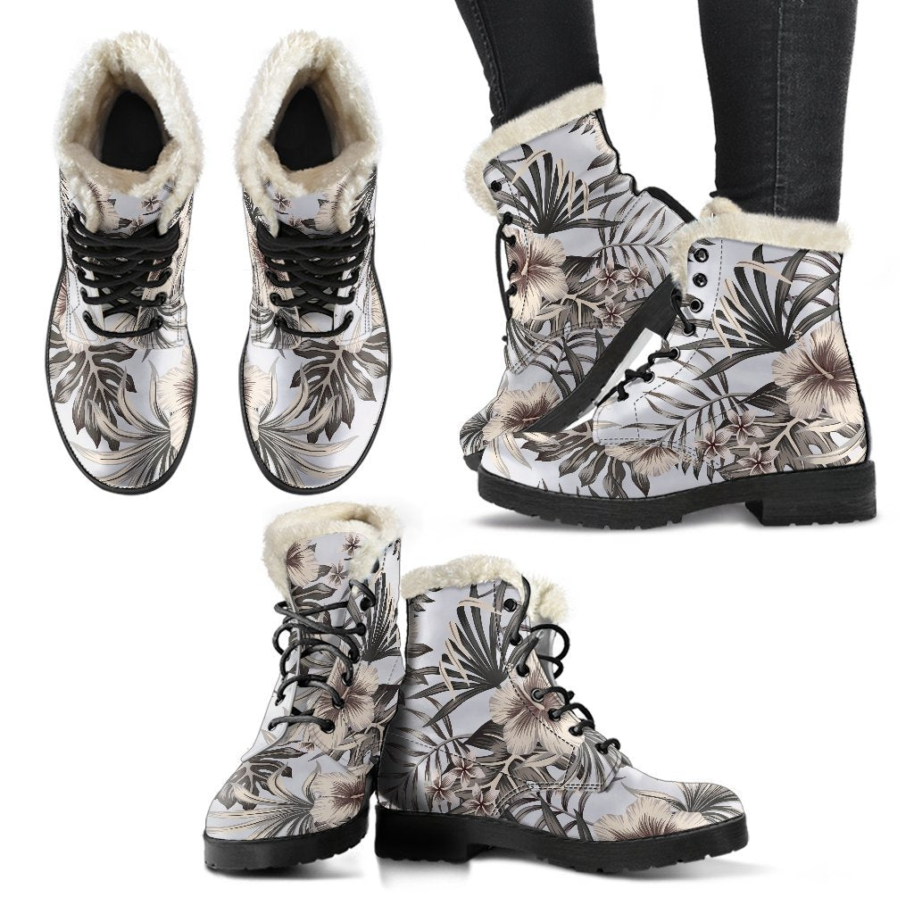 Vintage Hibiscus Plumeria Pattern Print Comfy Boots GearFrost