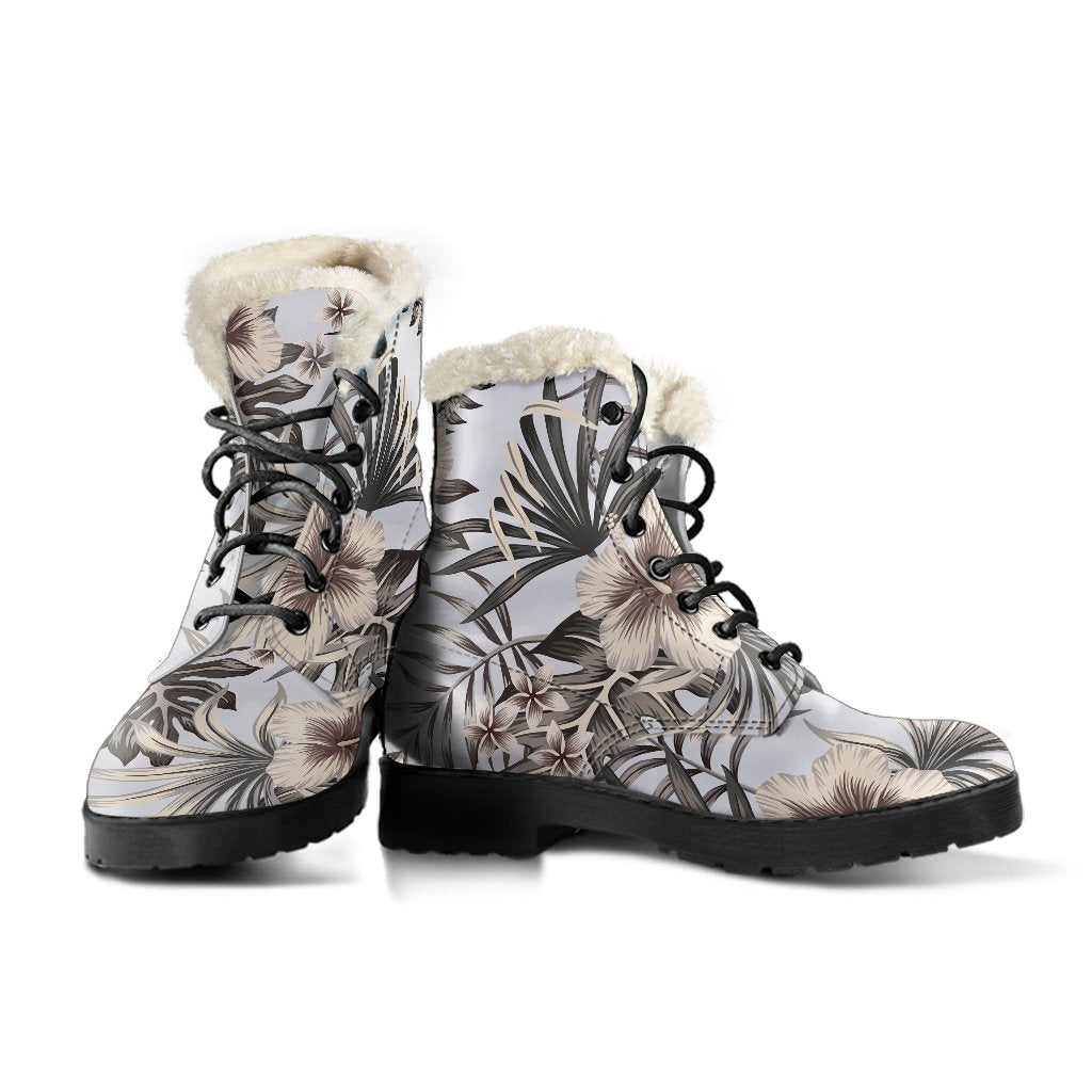 Vintage Hibiscus Plumeria Pattern Print Comfy Boots GearFrost