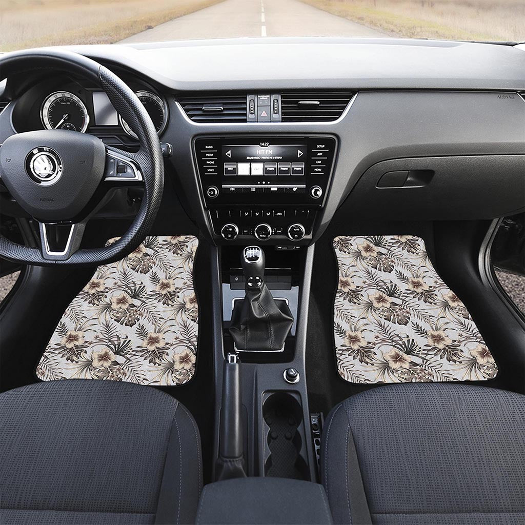 Vintage Hibiscus Plumeria Pattern Print Front and Back Car Floor Mats