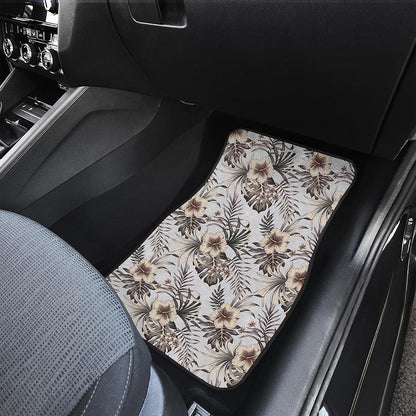 Vintage Hibiscus Plumeria Pattern Print Front and Back Car Floor Mats