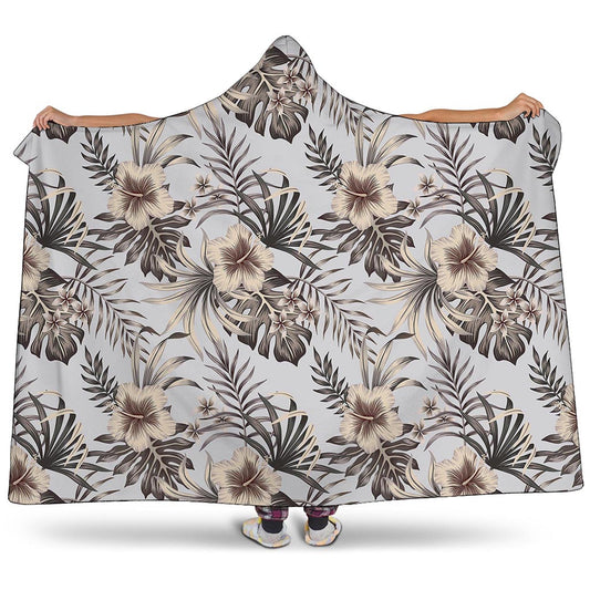 Vintage Hibiscus Plumeria Pattern Print Hooded Blanket