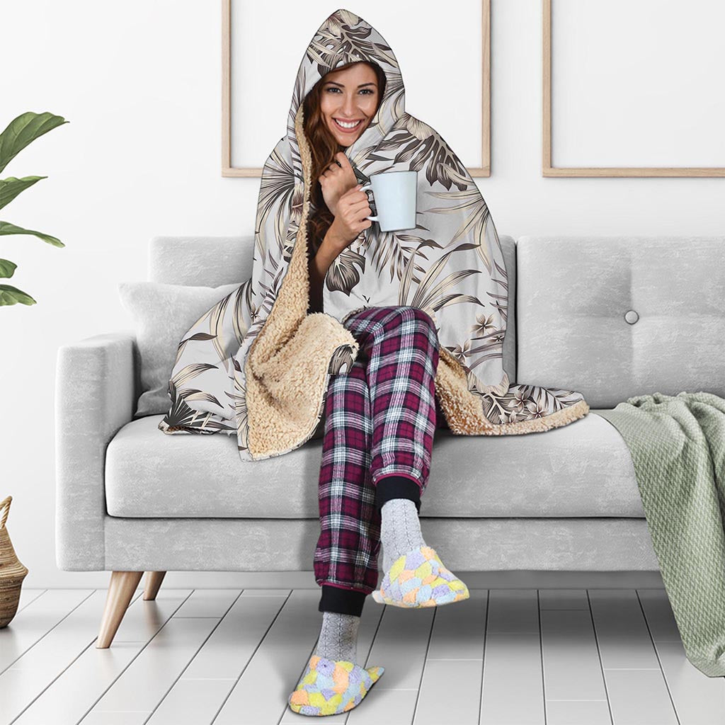 Vintage Hibiscus Plumeria Pattern Print Hooded Blanket