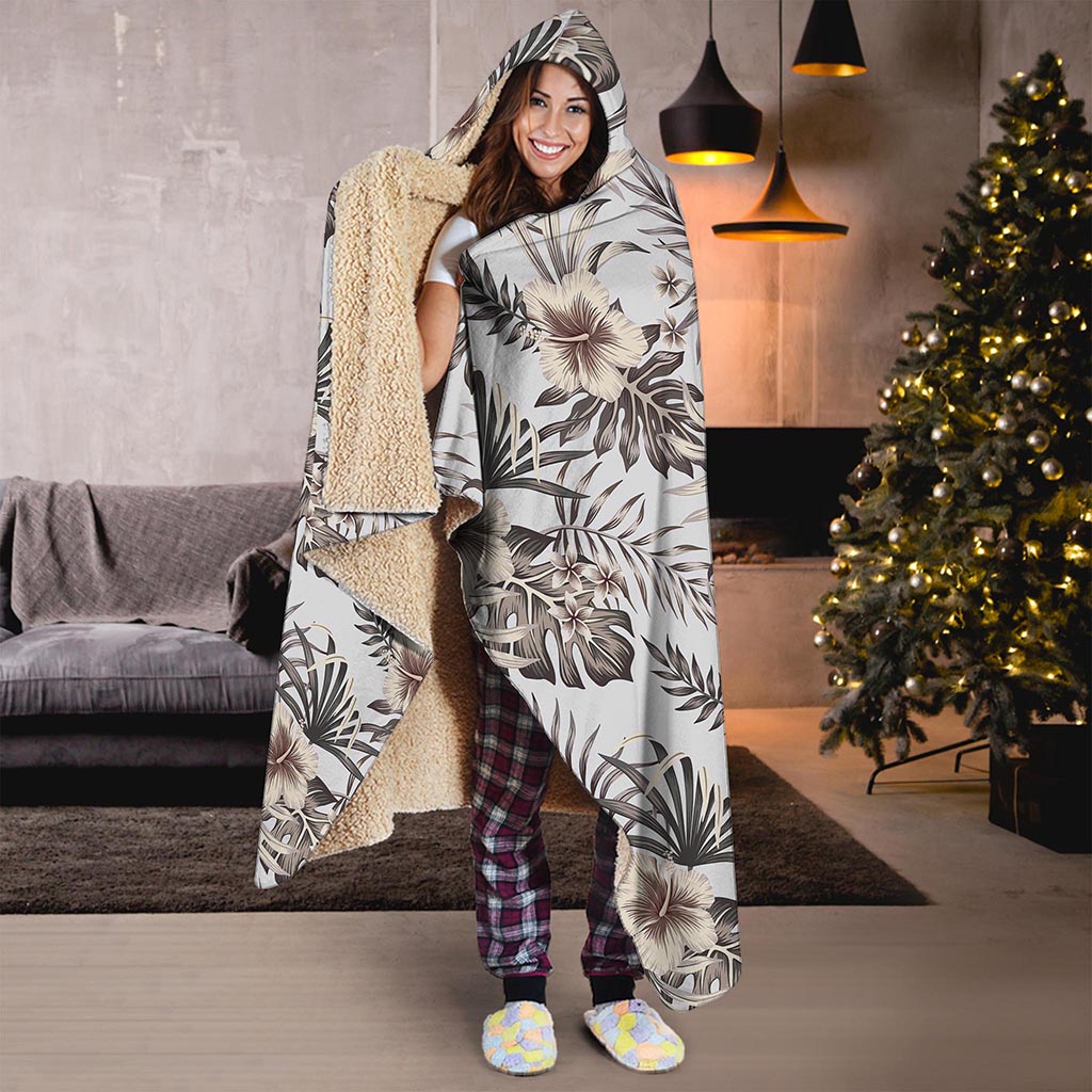Vintage Hibiscus Plumeria Pattern Print Hooded Blanket