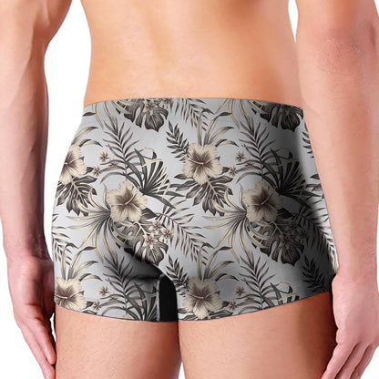 Vintage Hibiscus Plumeria Pattern Print Men's Boxer Briefs