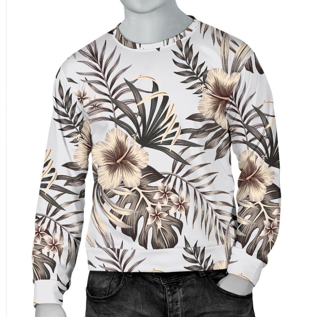 Vintage Hibiscus Plumeria Pattern Print Men's Crewneck Sweatshirt GearFrost