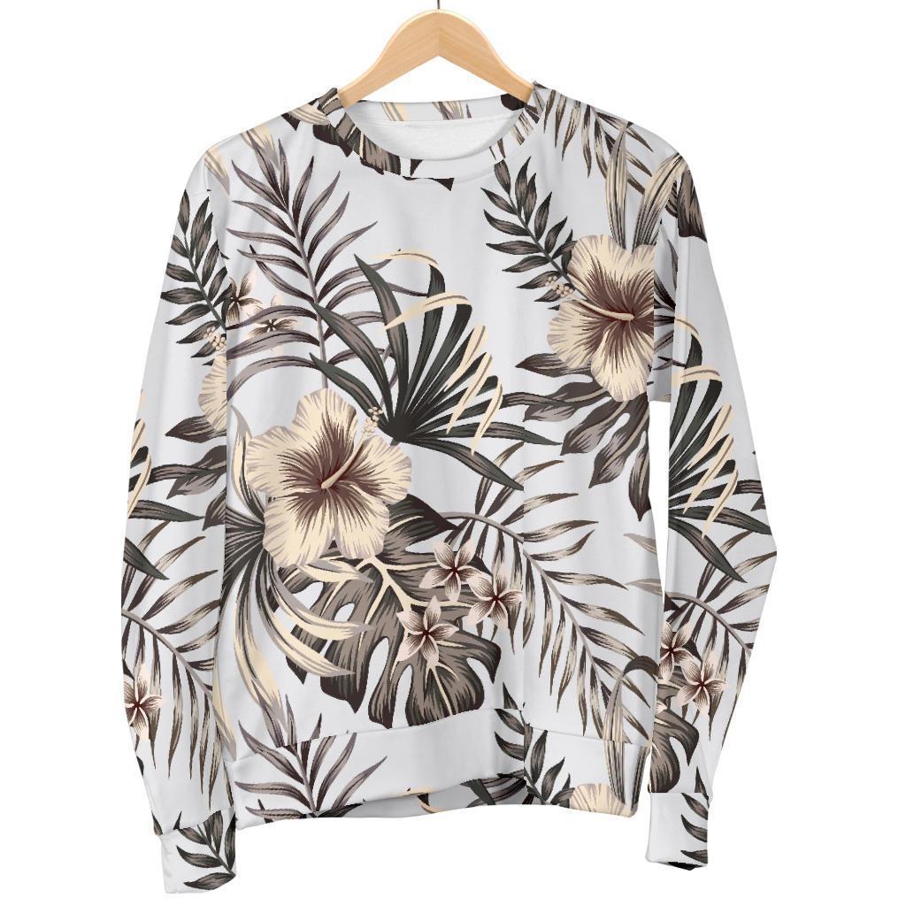 Vintage Hibiscus Plumeria Pattern Print Men's Crewneck Sweatshirt GearFrost
