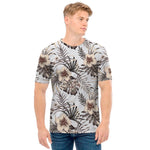 Vintage Hibiscus Plumeria Pattern Print Men's T-Shirt