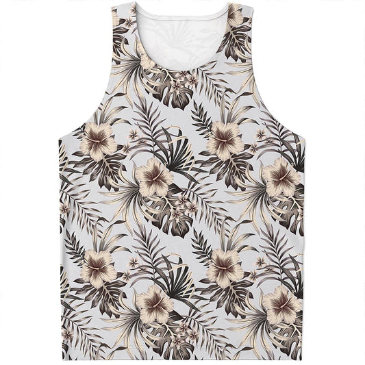 Vintage Hibiscus Plumeria Pattern Print Men's Tank Top