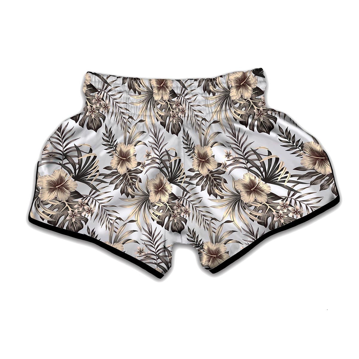 Vintage Hibiscus Plumeria Pattern Print Muay Thai Boxing Shorts