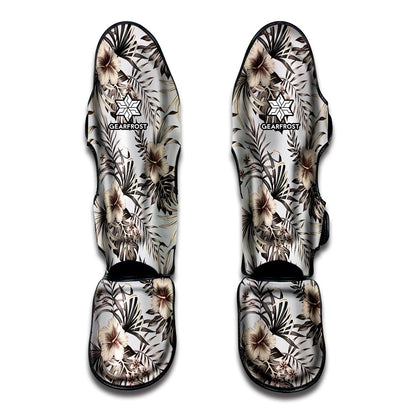 Vintage Hibiscus Plumeria Pattern Print Muay Thai Shin Guard