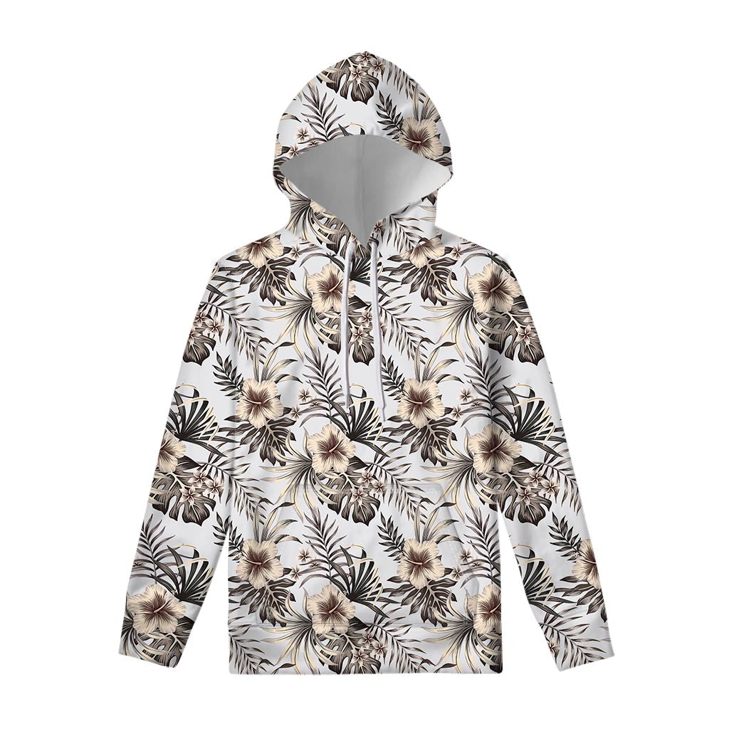 Vintage Hibiscus Plumeria Pattern Print Pullover Hoodie