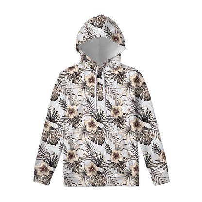 Vintage Hibiscus Plumeria Pattern Print Pullover Hoodie