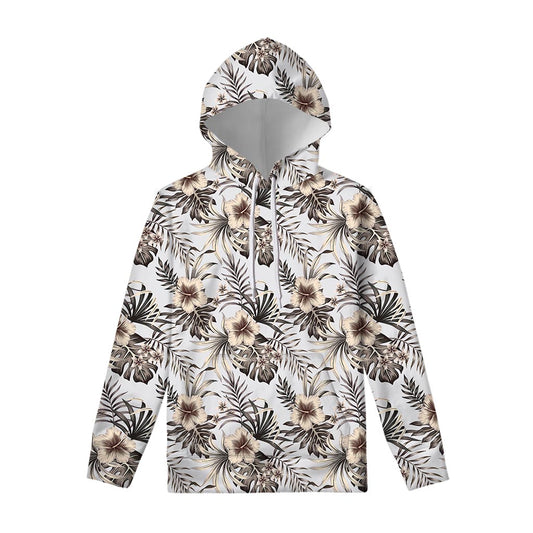 Vintage Hibiscus Plumeria Pattern Print Pullover Hoodie