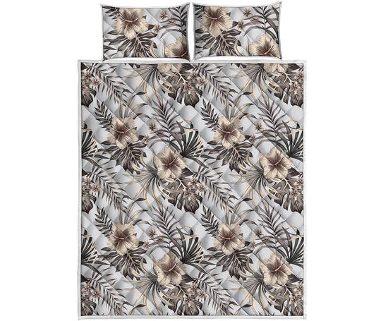 Vintage Hibiscus Plumeria Pattern Print Quilt Bed Set