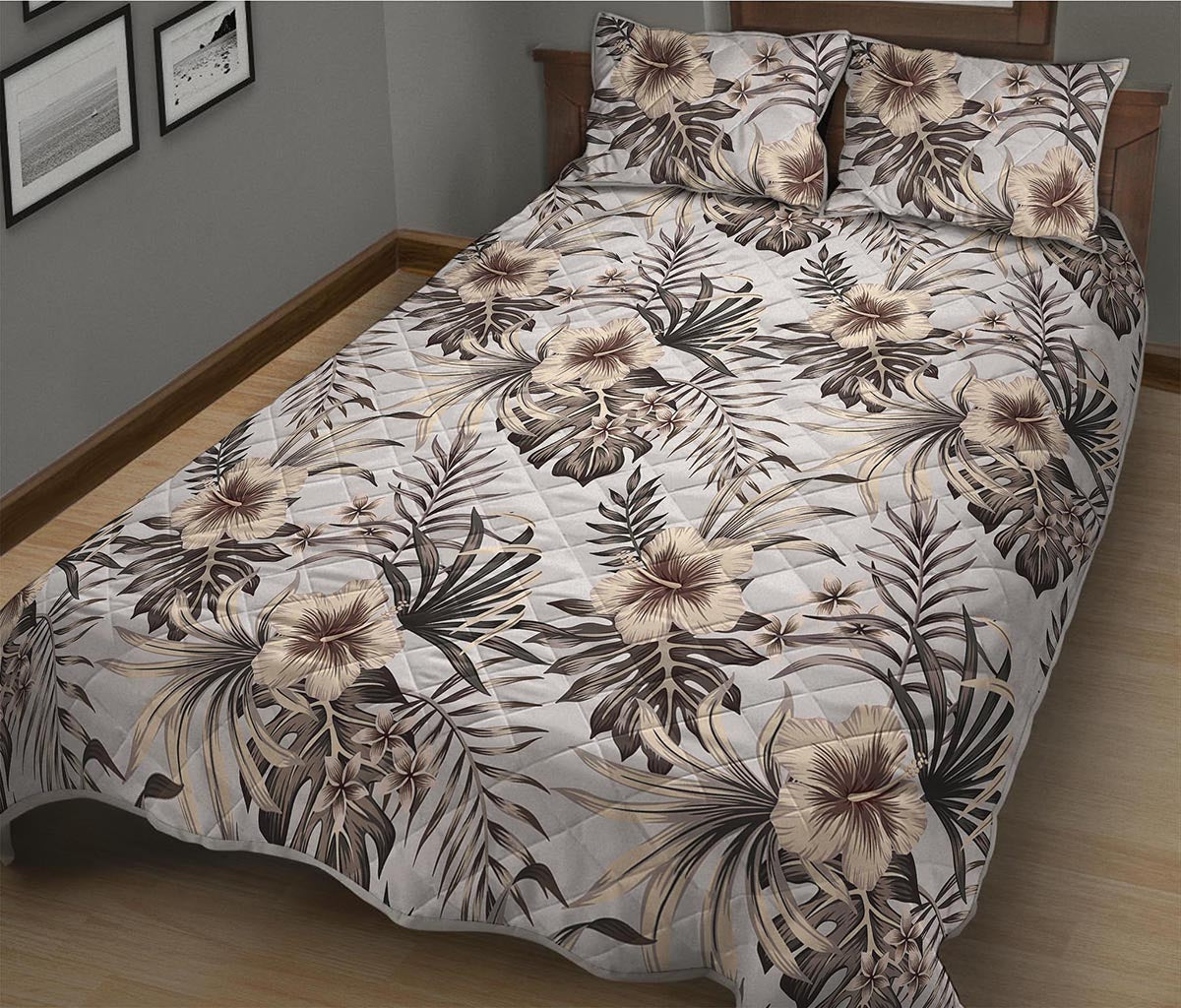 Vintage Hibiscus Plumeria Pattern Print Quilt Bed Set – GearFrost