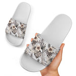 Vintage Hibiscus Plumeria Pattern Print White Slide Sandals