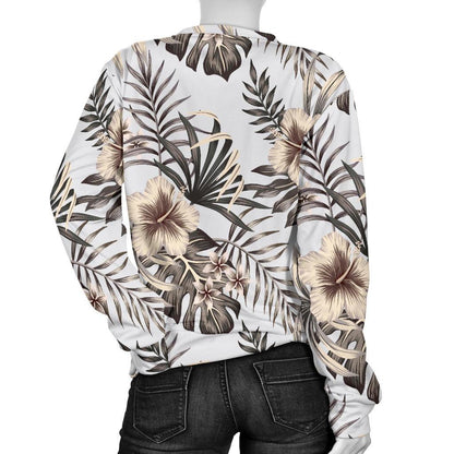 Vintage Hibiscus Plumeria Pattern Print Women's Crewneck Sweatshirt GearFrost