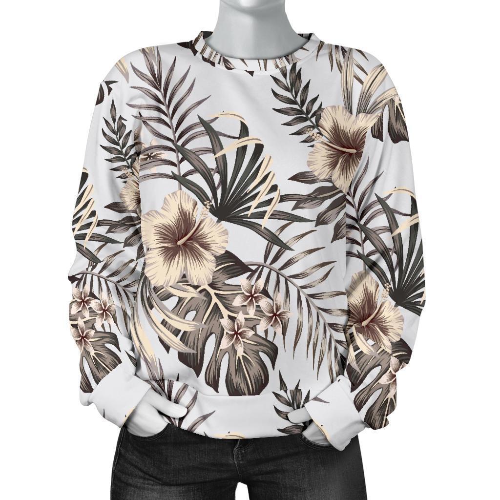 Vintage Hibiscus Plumeria Pattern Print Women's Crewneck Sweatshirt GearFrost