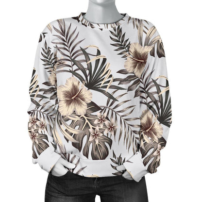 Vintage Hibiscus Plumeria Pattern Print Women's Crewneck Sweatshirt GearFrost