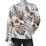 Vintage Hibiscus Plumeria Pattern Print Women's Crewneck Sweatshirt GearFrost