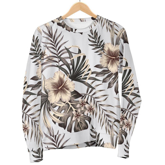 Vintage Hibiscus Plumeria Pattern Print Women's Crewneck Sweatshirt GearFrost
