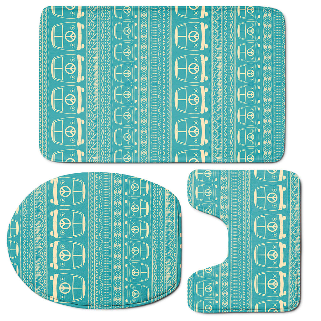 Vintage Hippie Van Pattern Print 3 Piece Bath Mat Set