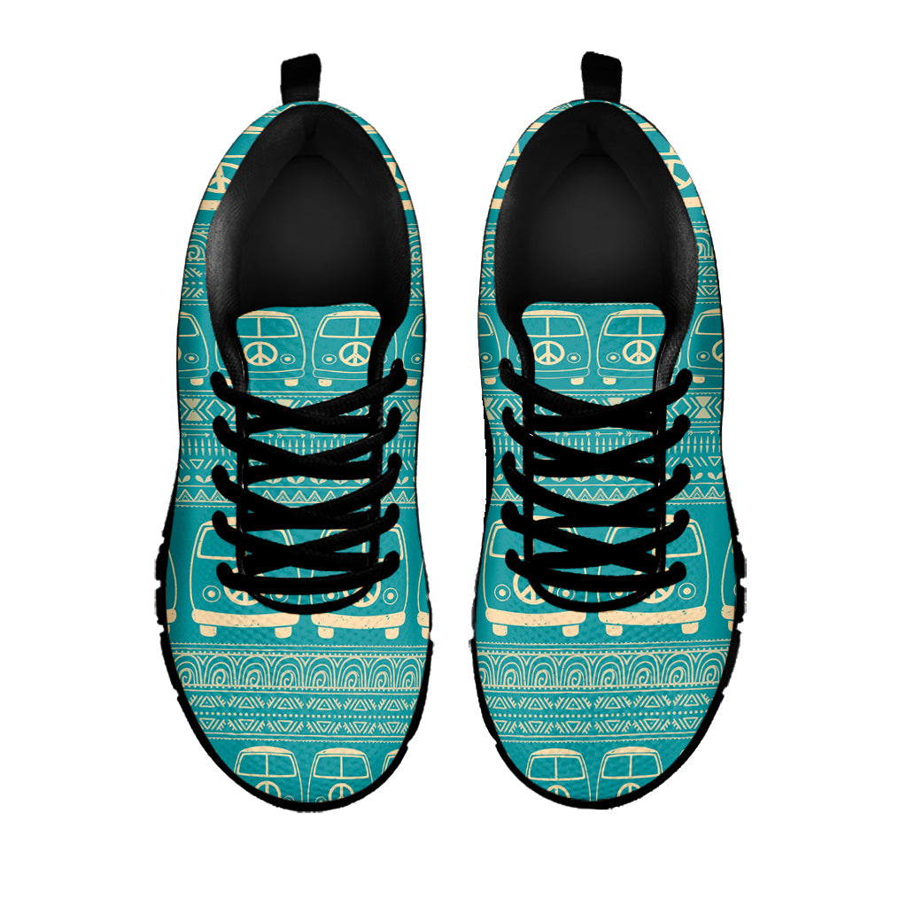 Vintage Hippie Van Pattern Print Black Sneakers