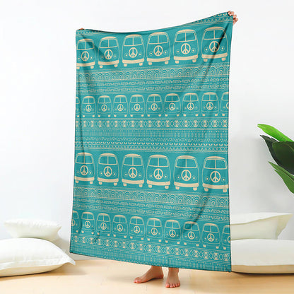 Vintage Hippie Van Pattern Print Blanket
