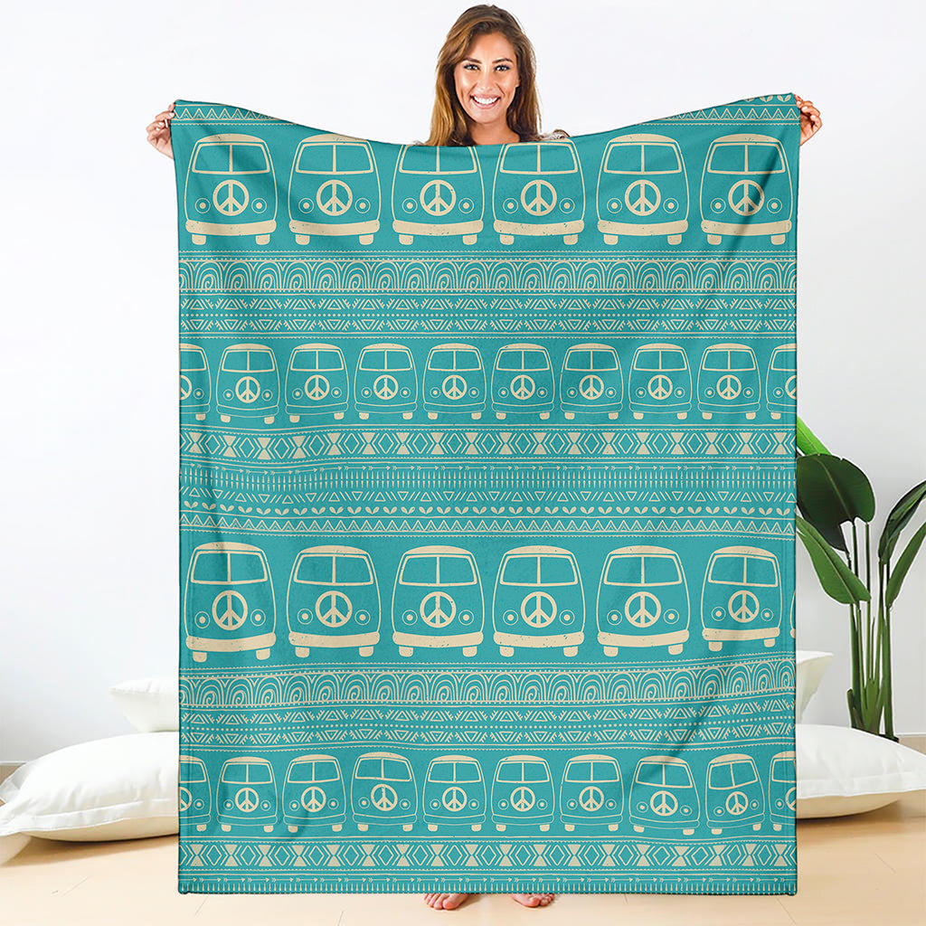 Vintage Hippie Van Pattern Print Blanket