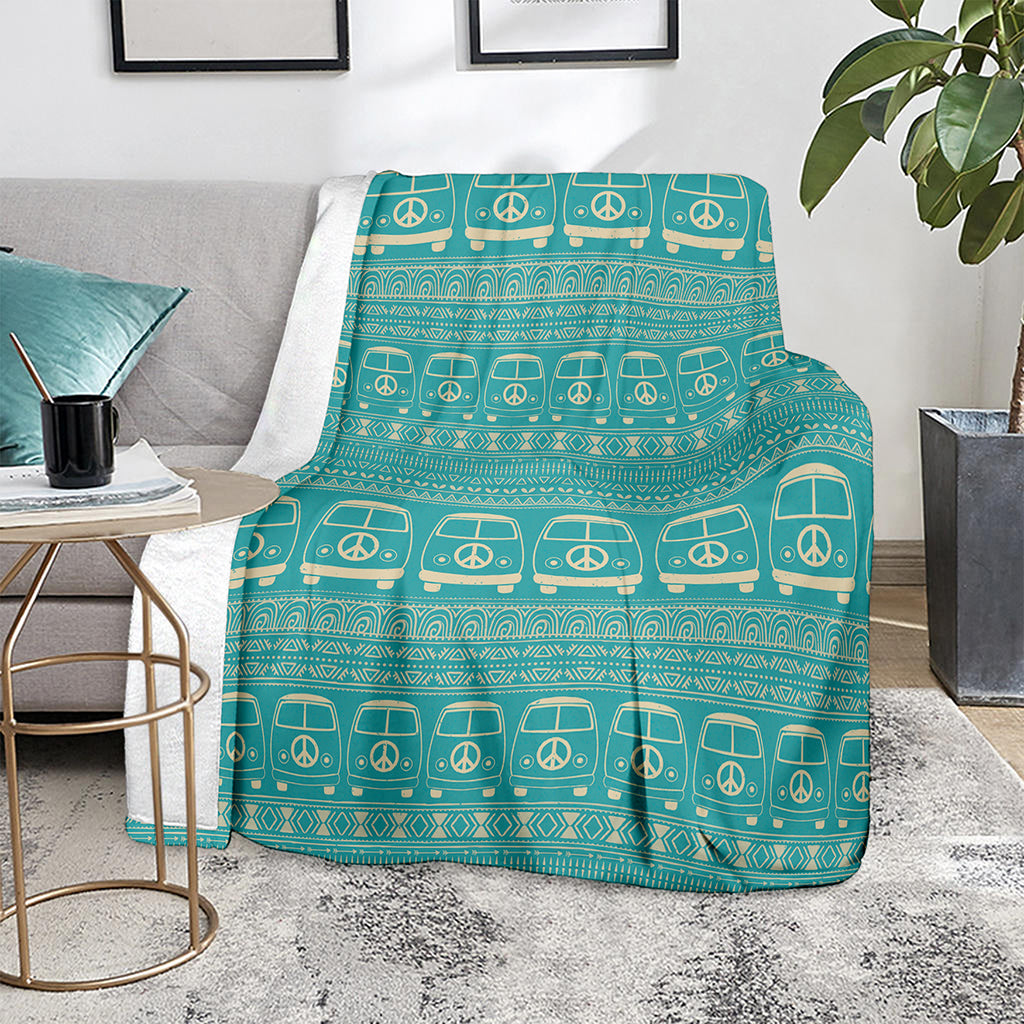 Vintage Hippie Van Pattern Print Blanket