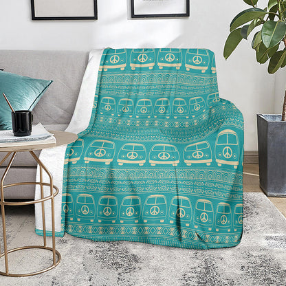 Vintage Hippie Van Pattern Print Blanket