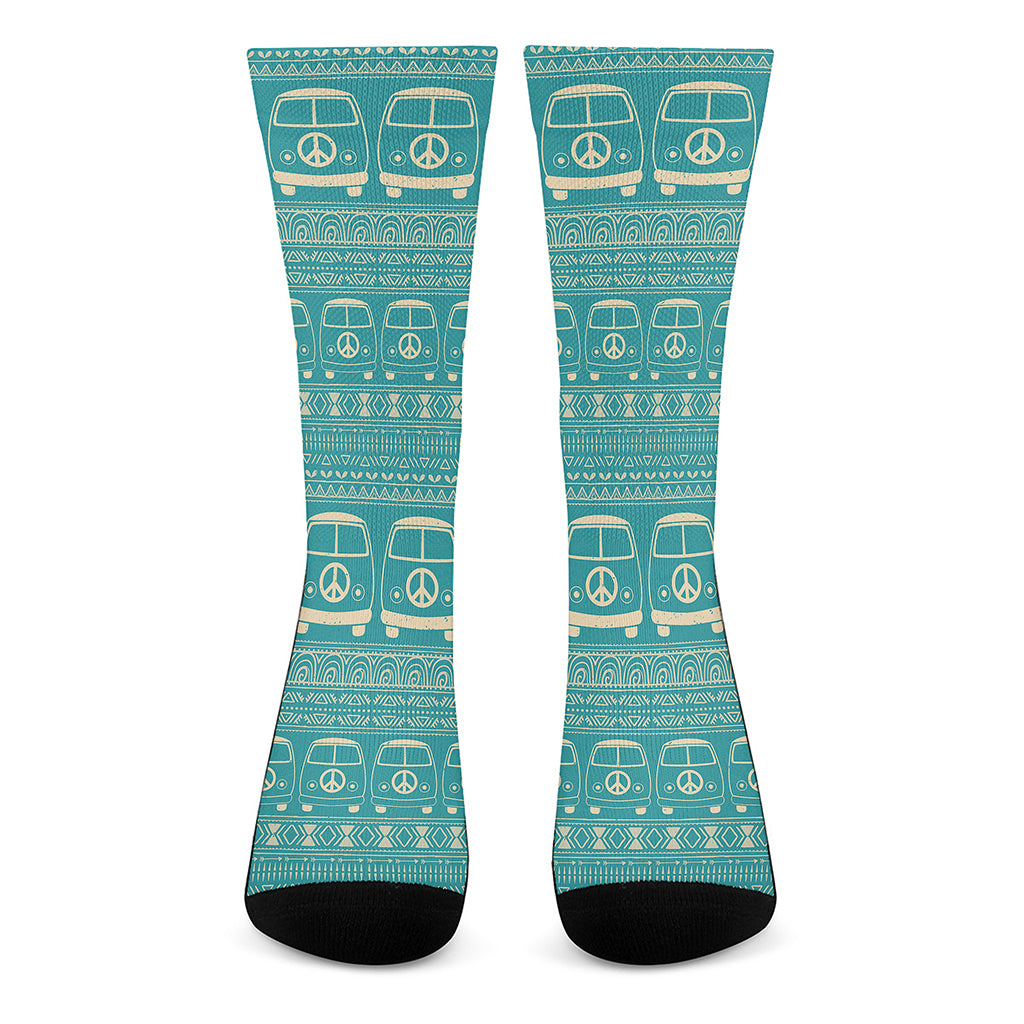 Vintage Hippie Van Pattern Print Crew Socks