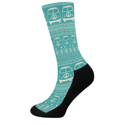 Vintage Hippie Van Pattern Print Crew Socks