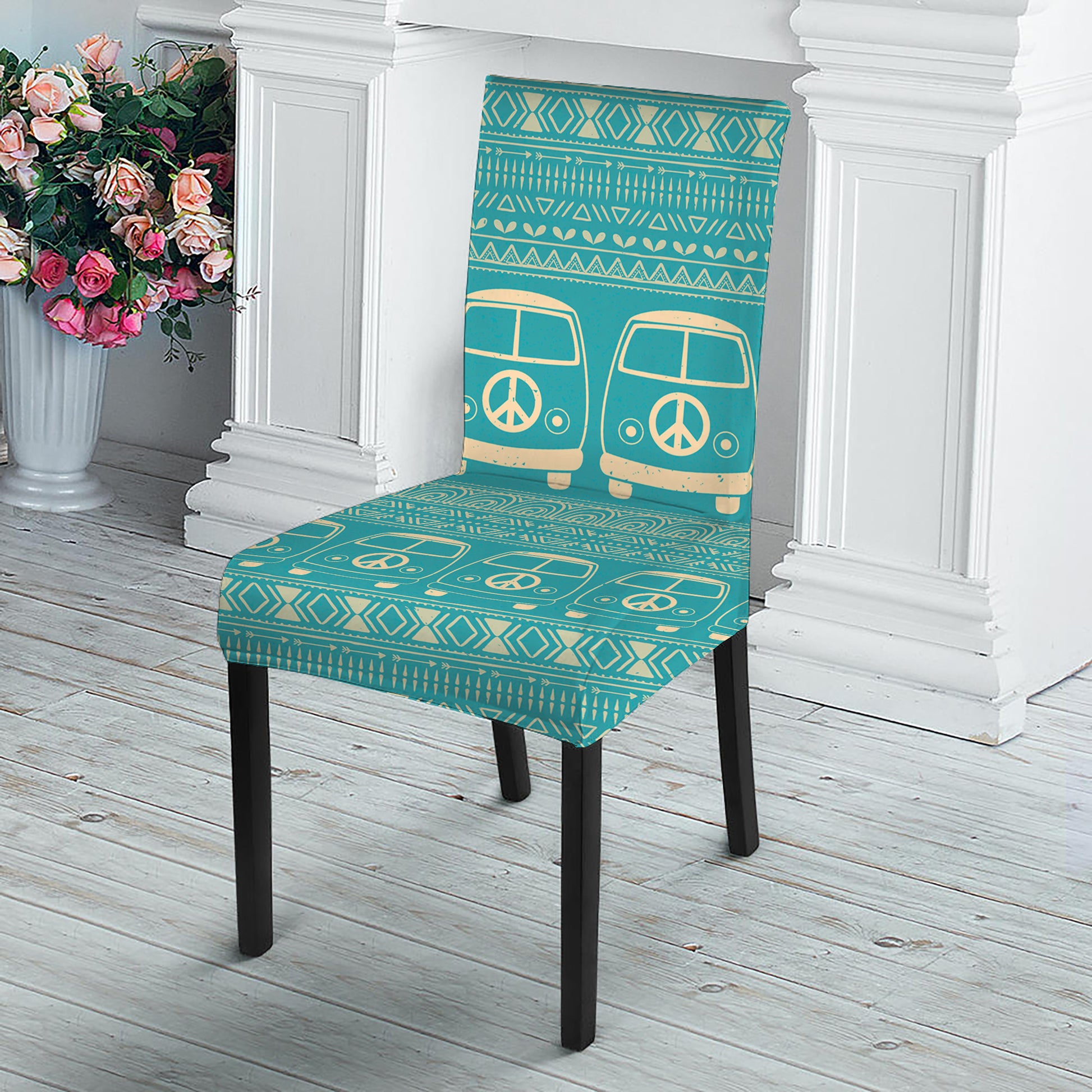Vintage Hippie Van Pattern Print Dining Chair Slipcover